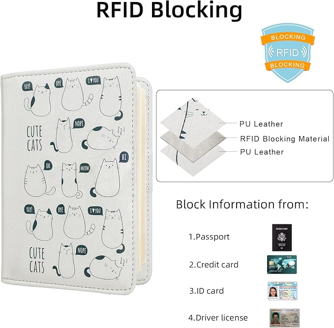 WALNEW Passport Holder for Travel, RFID Passport Cover Wallet for Women Men, PU Leather Passport Book Card Holder Case with Pen, Travelling Essentials for Flying