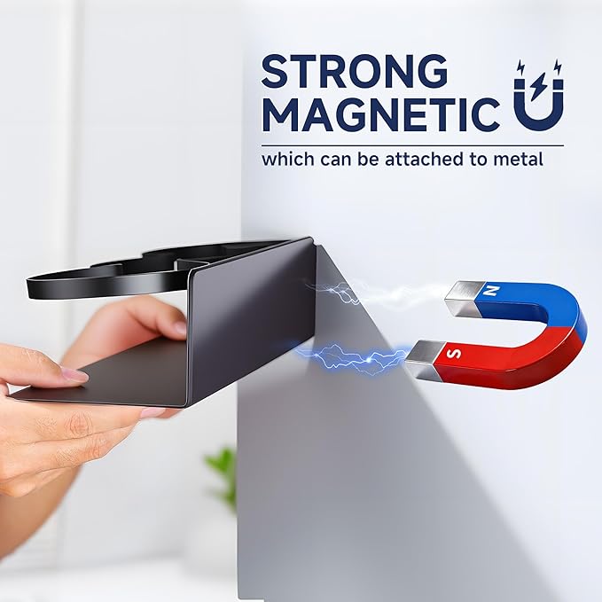 2 Pack Magnetic Stanley Cup Holder - Water Bottle Organizer for Stanley 30&40 oz Tumbler & 1 Pack Magnet Paper Towel Holder Without Drilling, Black Kitchen Storage Rack