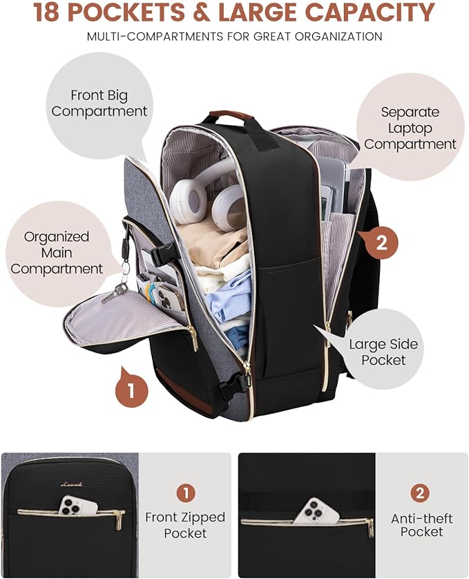 LOVEVOOK 56L Travel Backpack for Women & Men, Airline Approved Carry On Luggage with 3 Packing Cubes, TSA Overnight Bags, Waterproof Personal Item Bag, Weekender Essentials Backpacks fits 17" Laptop