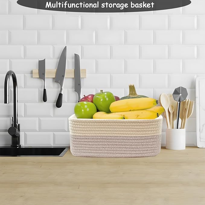 COMFY-HOMI 11.5"x7.5"x4.7" Storage Baskets for Organizing | Cotton Rope Woven Basket | Toy Storage Bin Box | Basket for Shelves, Closet Organizer Bin, Decorative Closet Shelf, 1 Pack ,light brown