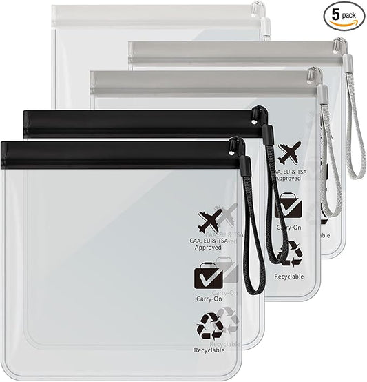 5Pcs TSA Approved Toiletry Bag-Quart Size Travel Bag for EU UK & US Carry-on Regulations Security, Quart Clear Toiletries, Cosmetic and 3-1-1 Liquids Toiletry Bag (Waterproof & Leakproof)
