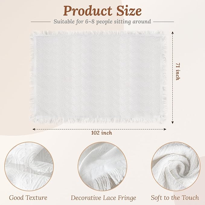 102 x 71 Extra Large White Outdoor Picnic Blanket, Woven Cotton Yarn Oversize Portable Blanket with Fringe for Camping, Lawn or Wedding Photoshoot. Indoor Bohemia Decorations, Machine Washable