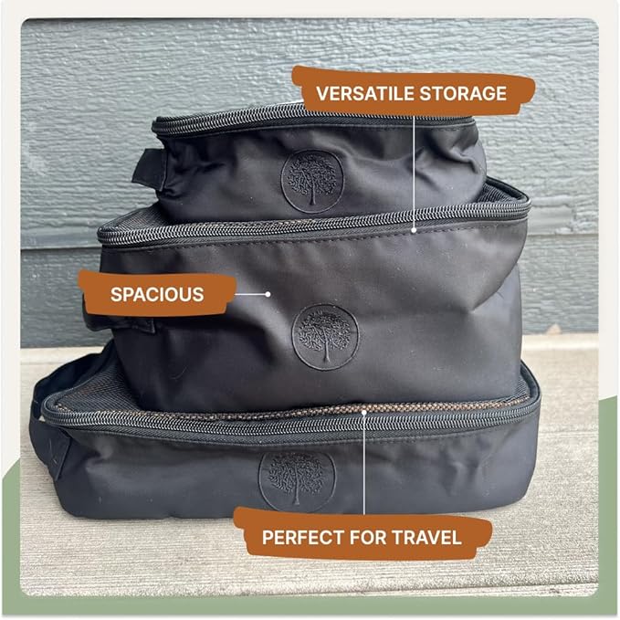 Parker Baby Co. Lightweight Packing Cube Set 3-Pack | Collapsible, Durable, Mesh & Clear Top | Travel Organizer for Diaper Bags, Luggage - Smoke/Harbor Gray Stripe