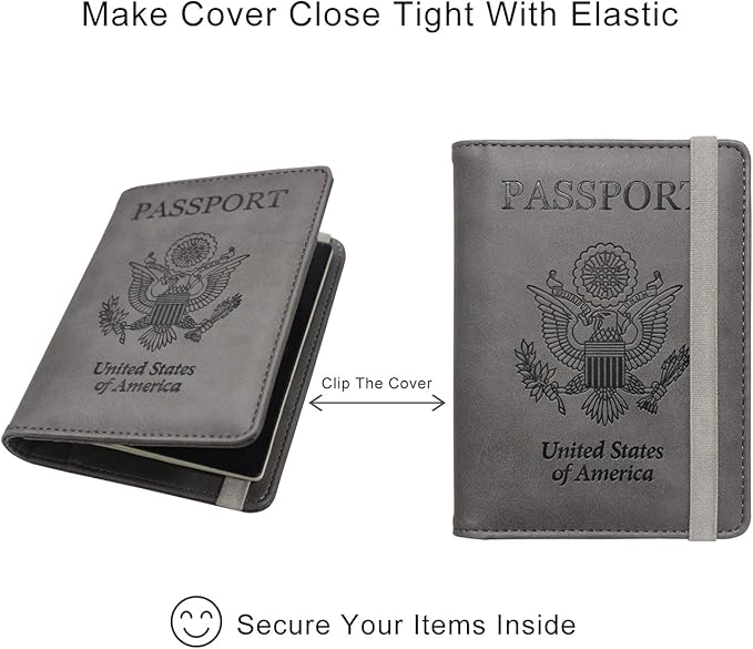 WALNEW Passport Holder for Travel, RFID Passport Cover Wallet for Women Men, PU Leather Passport Book Card Holder Case with Pen, Travelling Essentials for Flying