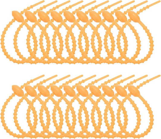 PATIKIL 8 Inch Silicone Cable Ties, 20pcs Rubber Reusable Twist Zip Ties Organizer for Home Office Kitchen Food bags Wires Adjustable Bag Clip, Yellow