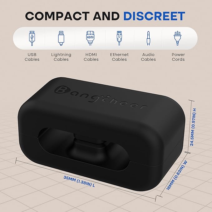 8 Pack Dual-Slot Silicone Cord Cable Clips with Strong Nano Adhesive Cable Organizer Press-to-Lock Design Desktop Wire Management for Home, Office, Car, Desk, Nightstand (Black-8Pack)