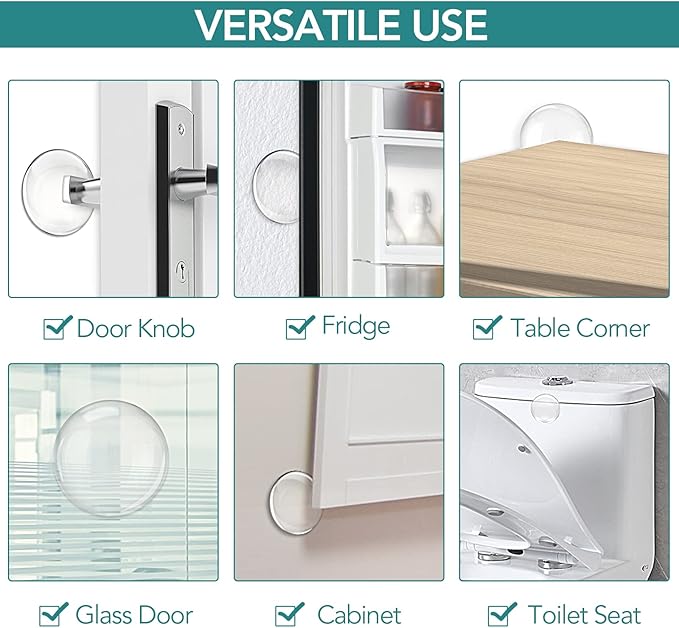 Door Stoppers for Wall, Etybetopstar 6Pack 1.57" Rubber Door Knob Wall Protectors, Strong Self-Adhesive Door Bumpers for Wall, Quiet & Shock-Absorbing Door Handle Stopper, Clear