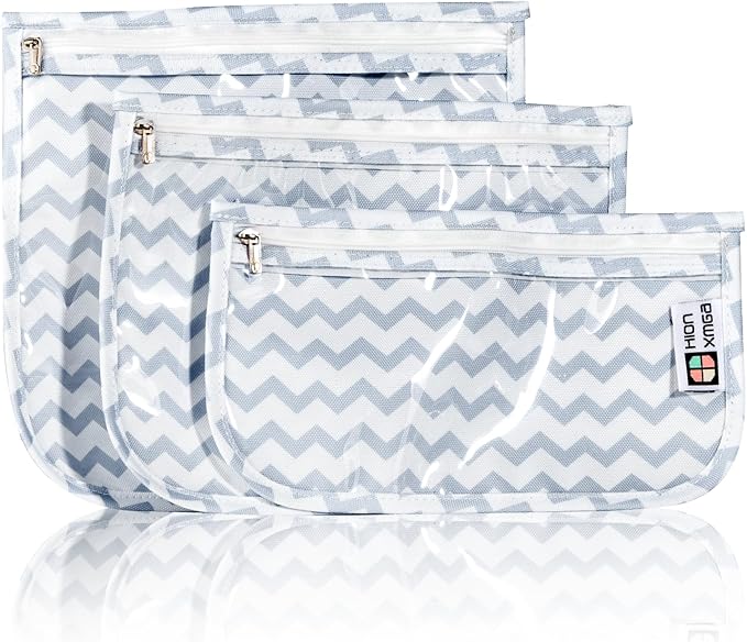TSA Approved Toiletry Bag, Set of 3 Clear Travel Toiletry Bag Quart Size Zipper Travel Pouch, Waterproof Makeup Cosmetic Bag for Women Men Kids Toiletries Carry on, Wave