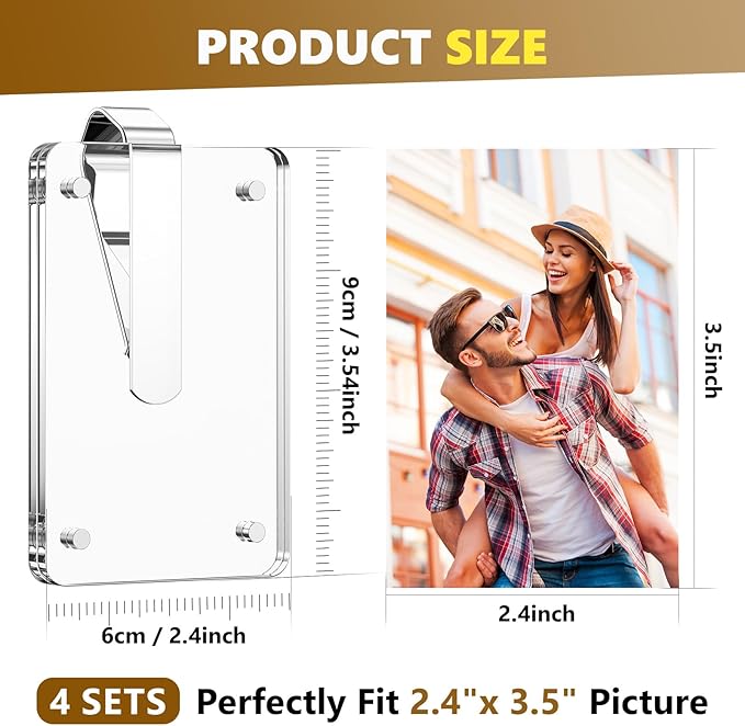 4Pcs Car Picture Holder, Magnetic Acrylic Visor Photo Clip & Photo Frame for car - Perfect Personalized Gifts for Women's Day Mother's Day Birthday, Car Decor Accessories