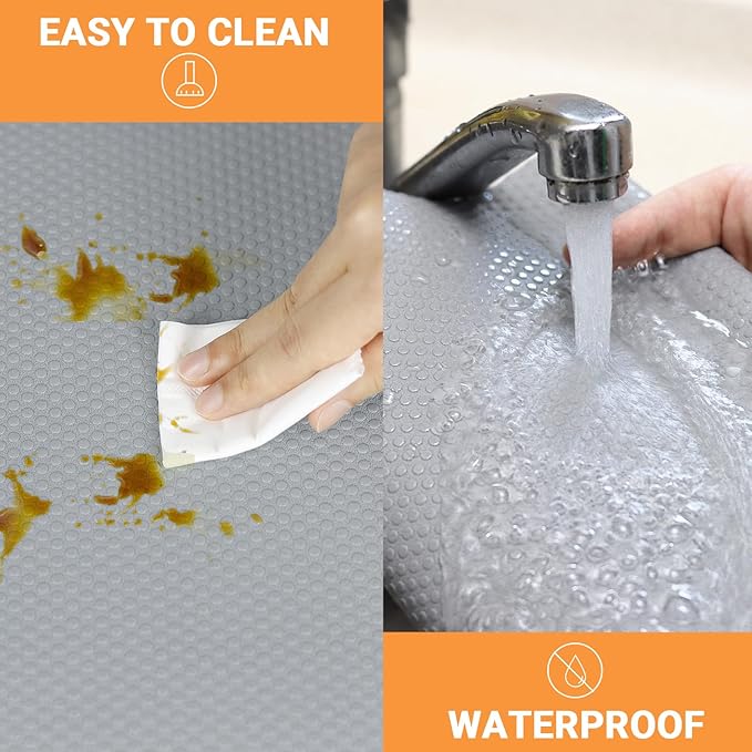 Shelf Liner 24 inch-Wide Waterproof Cabinets Liners - Non Adhesive, Easy to Cut Under Sink Mat Liners for Kitchens Drawer, Shelves, 24 X 300 Inch Light Gray