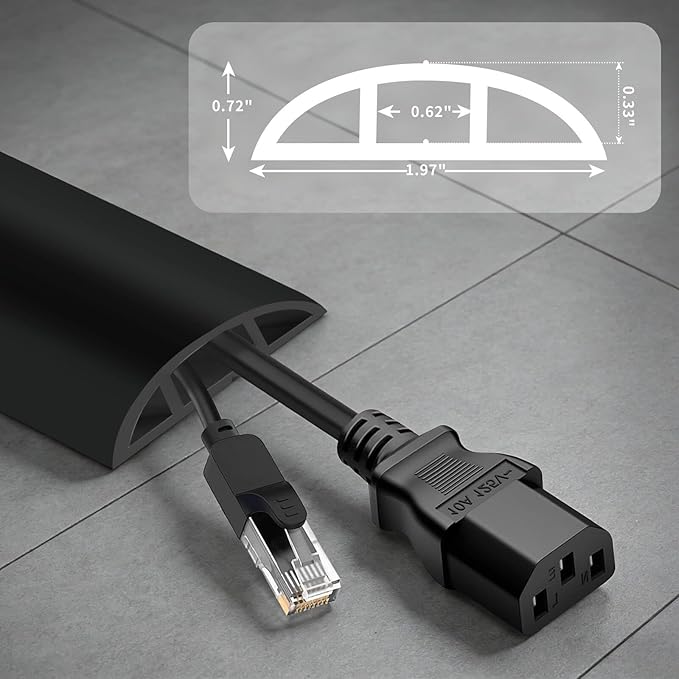 Floor Cord Cover, Floor Cable Cover, Cord Hider Floor, Soft PVC Self Adhesive, Extension Cord Covers for Floor, Prevent Cable Trips, for Offices, Gyms, Exhibitions (Black, 1.97" x 6 feet)