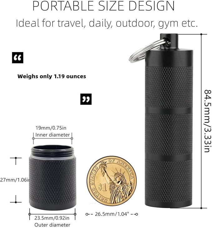 Waterproof Keychain Pill Holder - Compact, Portable, and Secure Pill Box with 3 Compartments - Pocket-Sized Pill Case and Container for Daily Medication on The Go, Black