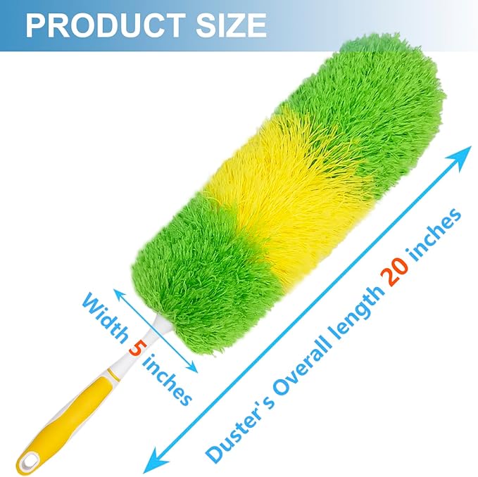 2 Pack 20-inch Microfiber Dusting Dusters with Non-Slip Handles and Bendable Microfiber Duster Heads, Perfect for Household Cleaning, Office Cleaning, and Car Cleaning, Feather Duster for Cleaning