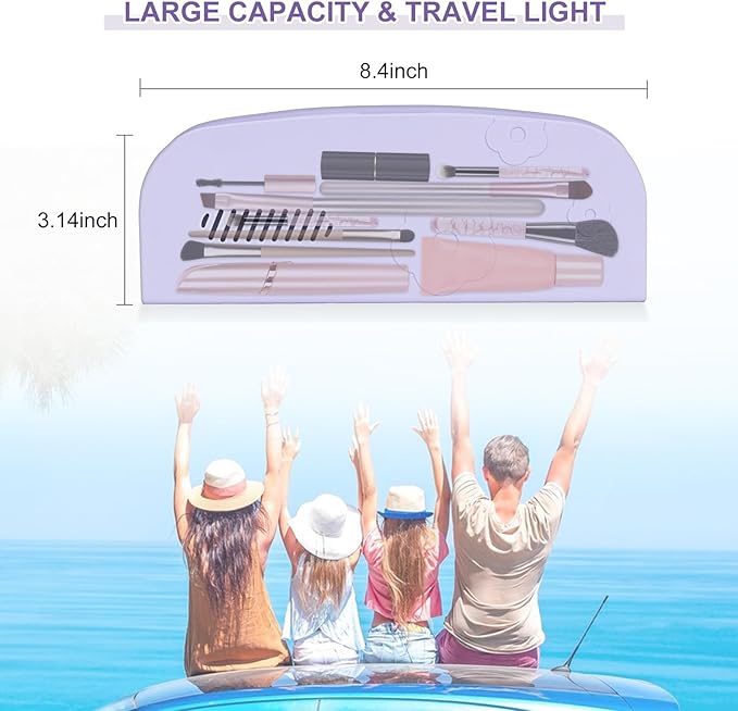 Travel Silicone Makeup Brush Holder with Breathable Lightweight Cosmetic Organizer Bag - Portable, Stylish, Versatile | Ideal Makeup Brush Case Pouch (Purple)