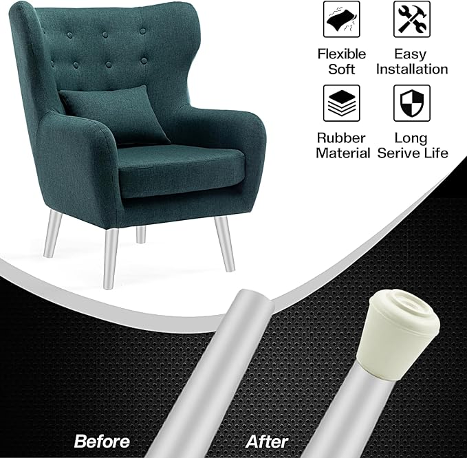 16pcs 7/8 Inch Round Chair Leg Tips Caps, Non-Slip Rubber Chair Leg Floor Protectors, White Furniture Leg Caps Fit for 0.82"-0.87" (21-22mm) Diameter Round Feet