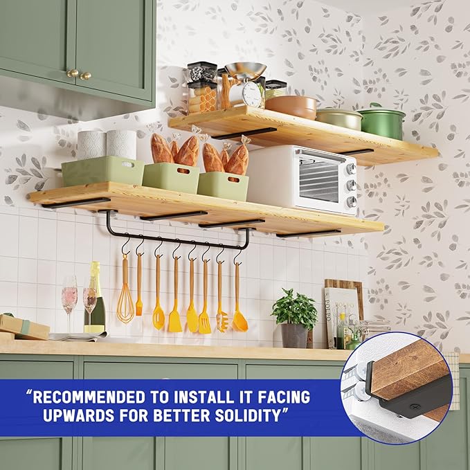 Goovilla Shelf Bracket, Heavy Duty Floating Shelf Brackets 12 inch Long, 12 Pack Brackets for Shelves, Black Coated Metal Wall Shelf Support Brackets with 1/5 Inch Thick and 160 lb. Load Capacity