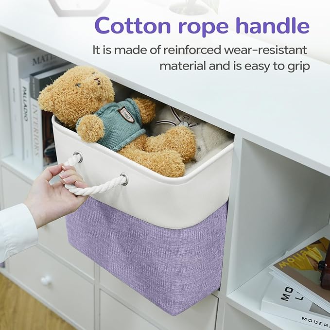 VQRTEXA 13 x 13 Inch Cube Storage Bins, 6 Pack Fabric Storage Basket with Handles, Foldable Boxes Organizer for Shelf Baskets for Home, Clothes (White/Purple)