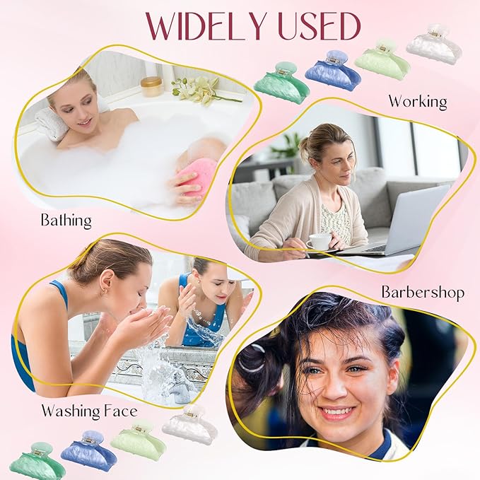 8 Pcs Large Acrylic Hair Claw Clips for Women Non-slip Strong Hold Jaw Clamps for Thick Thin Hair (French,Turquoise Color)