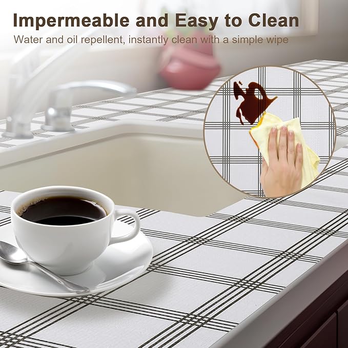 OcePor Non-Adhesive Drawer and Shelf Liner 24IN x 20FT，Non Slip Cabinet and Cupboard Liner, Kitchen Cabinet Liners for Shelves, Waterproof Drawer Shelf Liners for Cabinets/Bathroom Cupboard, Stripe