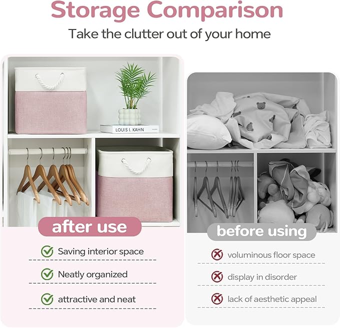 VQRTEXA 12 x 12 Inch Cube Storage Bins, 4 Pack Fabric Storage Basket with Handles, Foldable Boxes Organizer for Shelf Baskets for Home, Clothes (White/Pink)