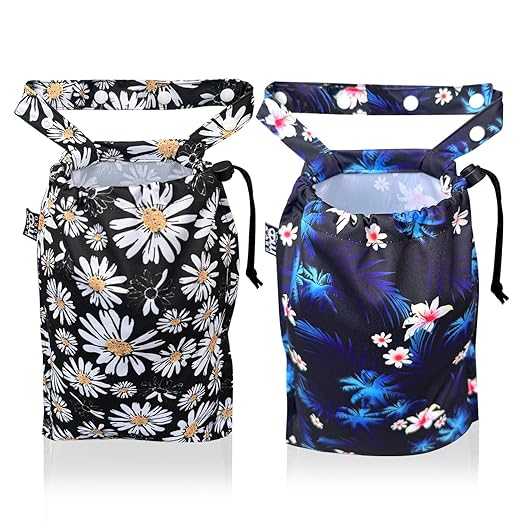 2 Pack Leakproof Car Trash Bags Detachable Waterproof Garbage Bags with Drawstring Hanging Organizer for Back Seat & Travel Flower Design