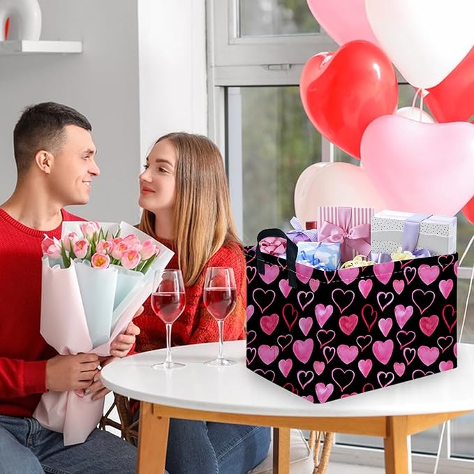 Rectangular Valentine's Day Gift Basket,nursery basket,Girls gift baskets,kids toy storage Bin, Love Heart Room Decor for Home,Shelf Baskets(Attract love)