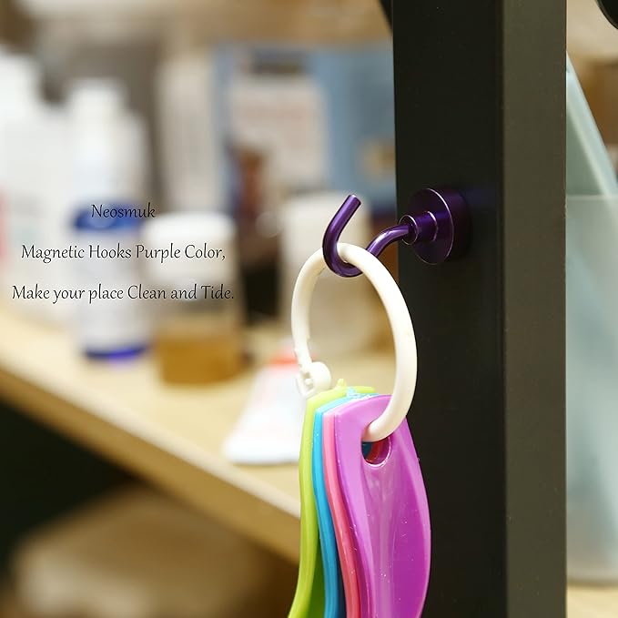 Neosmuk Magnetic Hooks, Cruise Ship Essentials, 30lb+ Heavy Duty Magnetic Hooks for Cruise Cabins, Refrigerator, Grill, Hanging, and Travel | Extra Strong Must-Have Magnet Hook, Purple