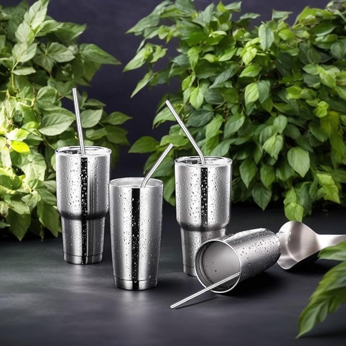 18-Pack Reusable Stainless Steel Metal Straws with Cleaning Brush - Long Metal Straws Drinking for 30 oz and 20 oz Tumbler Eco Friendly