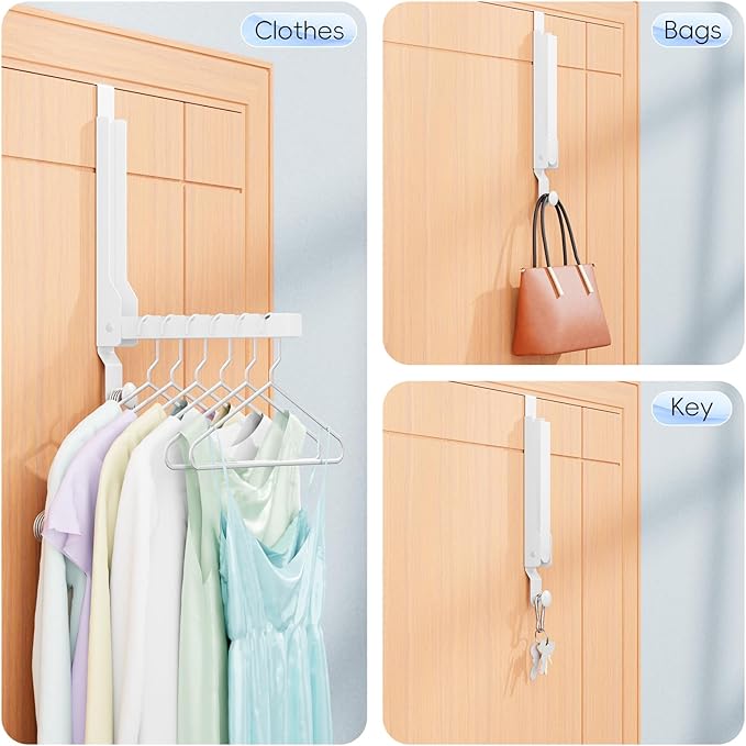 2 Pack Over The Door Hanger Folding Clothes Drying Rack, Folding Hanging Coat Rack for Indoor Laundry Room Compact Small Space Foldable Portable Clothing Hanger Hook Collapsible (White-2(Upgraded))