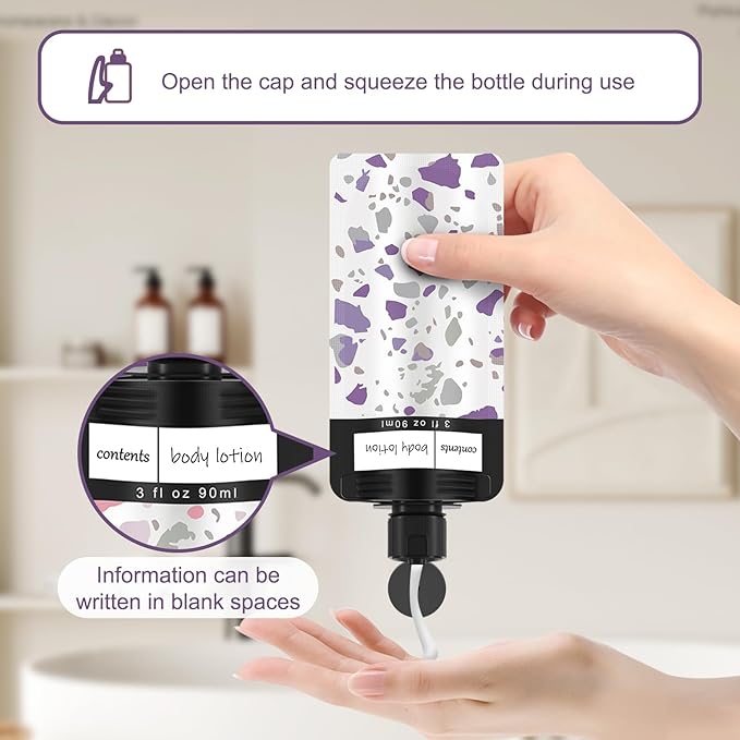 18 Pack Travel Pouches for Toiletries Liquid, TSA Approved Travel Squeeze Pouches, Liquid Pouches for Travel, Squeeze Pouches Refillable, Leakproof Travel Containers for Toiletries (Purple)
