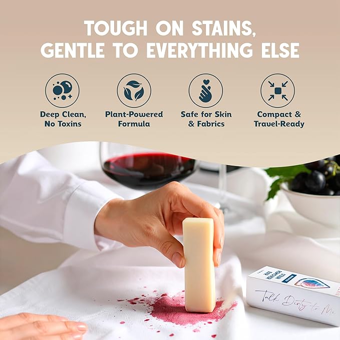 QLEAN Stain Remover Bar for Clothes (3-Pack) – Plant-Based Laundry Stain Stick, Removes Grease Wine Coffee Blood & Grass Stains, Non-Toxic, Travel-Friendly Fabric Stain Remover Bars