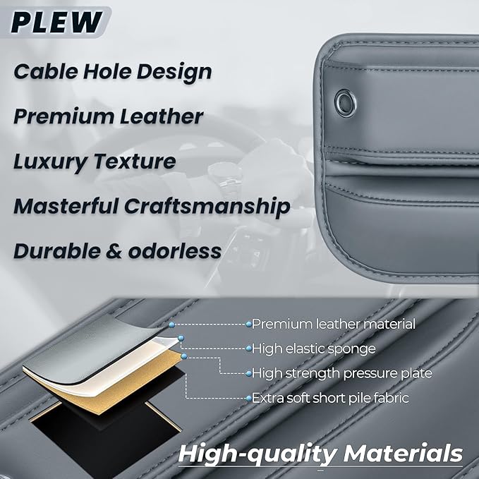PLEW 2-Pack Car Seat Gap Filler, Premium Leather Console Organizer Universal Fit for Car SUV Truck Multi-Purpose Essentials Organizer - Anti-Drop Auto Interior Accessories (Chogori Gray)