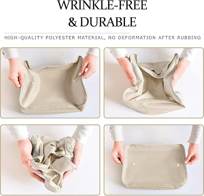 6 Set Packing Cubes for Travel, Luggage Organizers with Shoe & Toiletry Bags, Lightweight Suitcase Organizer for Carry-On, Washable Laundry Bags (Beige)