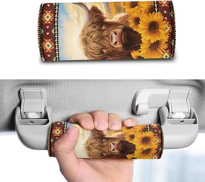 KUIFORTI Highland Cattle Sunflower Luggage Identifier for Suitcase Set of 2 Portable Handle Cover Reusable for Home Car