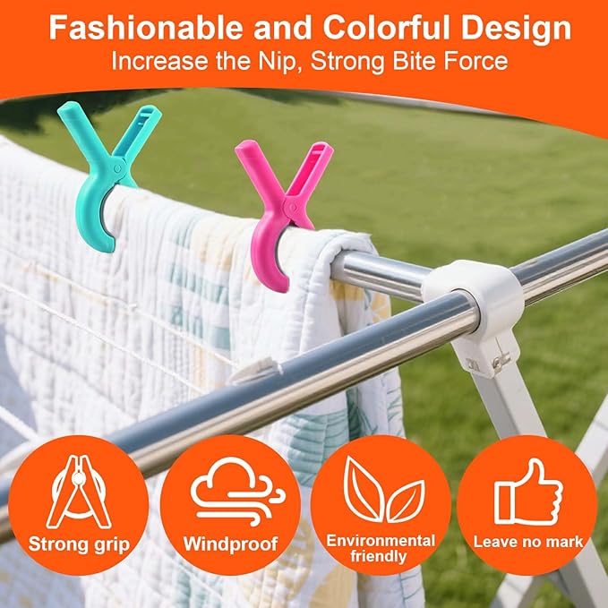 12 Pack Beach Towel Clips for Beach Chairs, Large Towel Clips for Beach Chairs Pool Chairs on Cruise, Windproof Plastic Clothes Pins Heavy Duty Outdoor 6 Colors