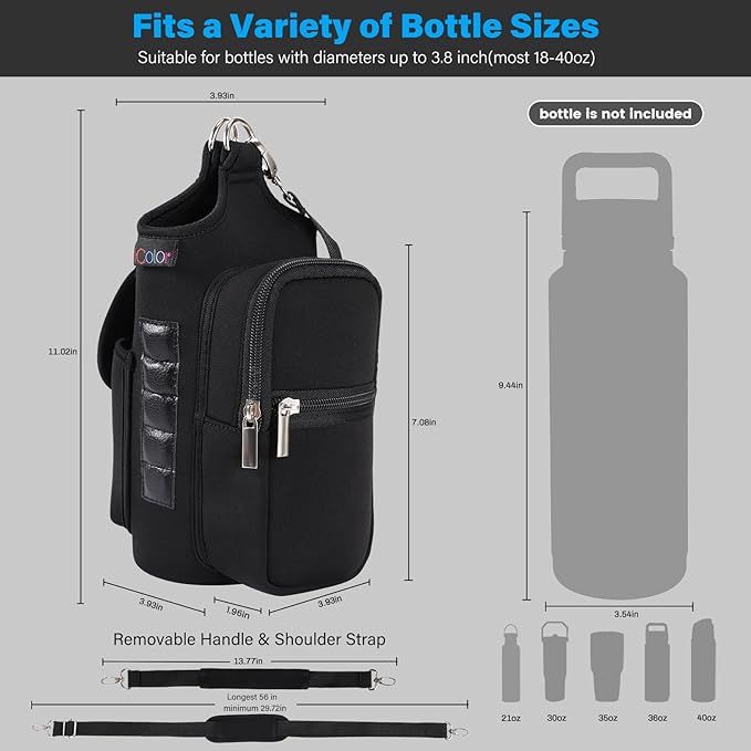 icolor Magnetic Gym Bag Water Bottle Carrier Holder with Phone Pockets & Shoulder Strap,Gym Magnetic Bag 5 Built-in Magnets Gym Accessories Organizer Sling Bottle Bag Pouch Sleeve
