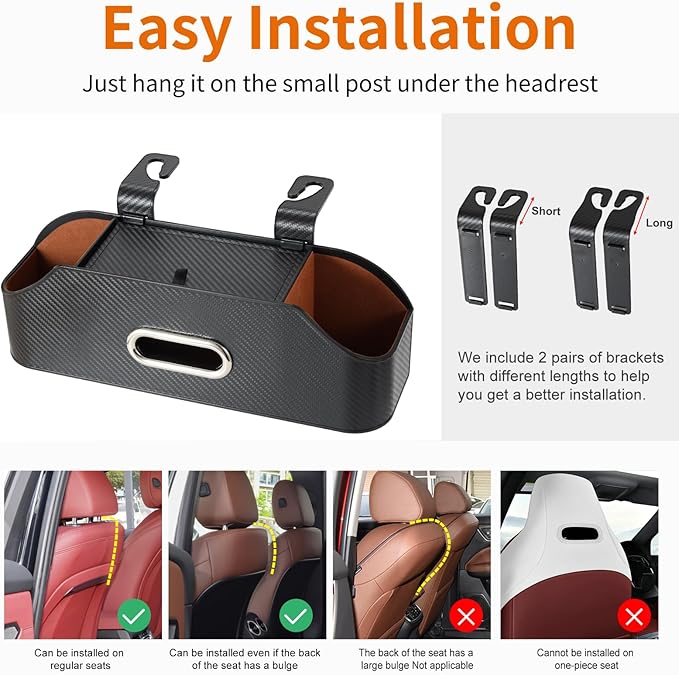 Sancaral Car Rear Backseat Extra Multifunctional Drink Cup Holder Organizers with Tissue Storage Box Organizer & Hooks for Car Seat Back. imitation carbon fiber texture