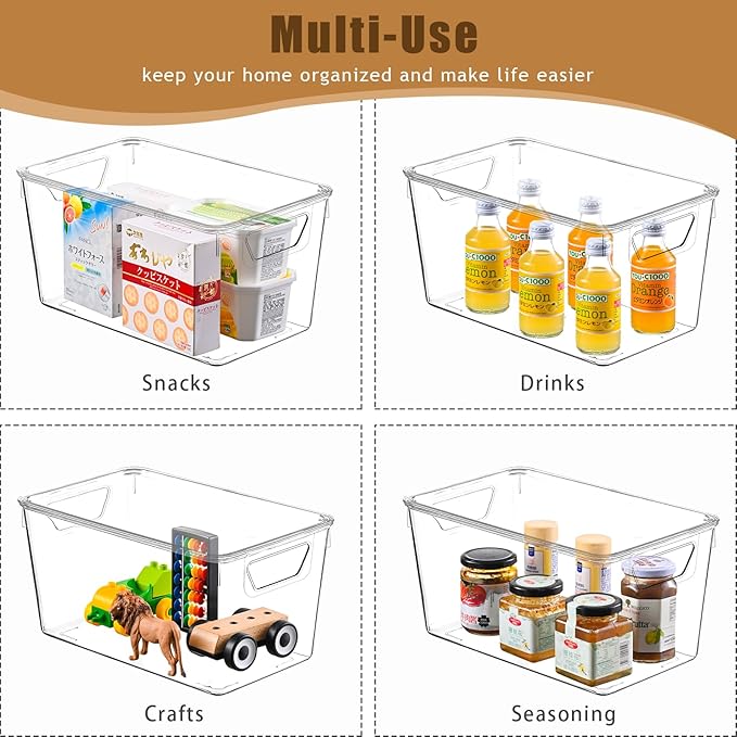 12 Pack Medium Stackable Storage Boxes for Storage and Organization, Clear Storage Bins with Lids, Plastic Storage Containers with Lids, Plastic Bins with Handles for Office, Bedroom, Study Room