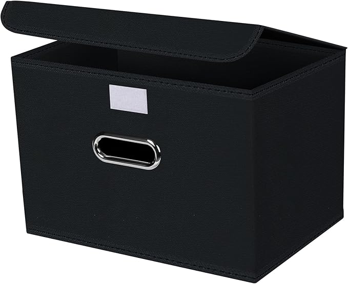 1-Pack Large Collapsible Storage Bins with Lids,Fabric Storage Cubes Organizer for Shelves,Closet,Nursery,Foldable Cube Storage Baskets with Handles,Home Boxes (14.9"x9.8",Black)