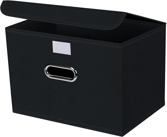 1-Pack Large Collapsible Storage Bins with Lids,Fabric Storage Cubes Organizer for Shelves,Closet,Nursery,Foldable Cube Storage Baskets with Handles,Home Boxes (14.9"x9.8",Black)
