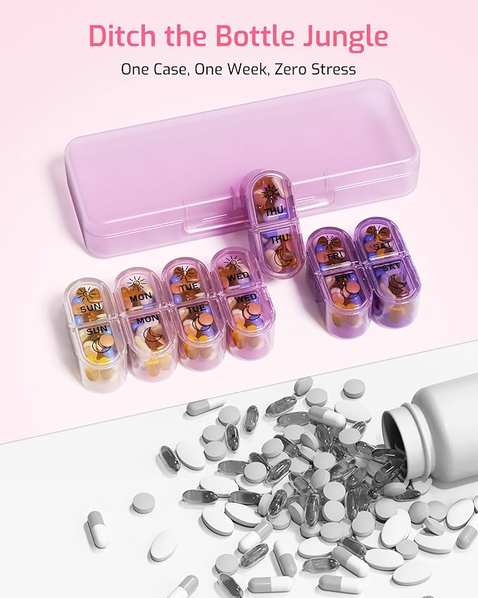 Daviky Weekly Pill Organizer 2 Times a Day, 7-Day AM PM Medicine Case, Travel-Friendly Pill Box for Fish Oils, Vitamins & Supplements