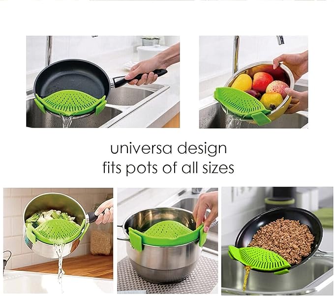 2 Pcs Clip on Strainer, Pot Strainer for Pasta Meat Vegetables Fruit, Silicone Strainers - Fit All Pots Bowls.