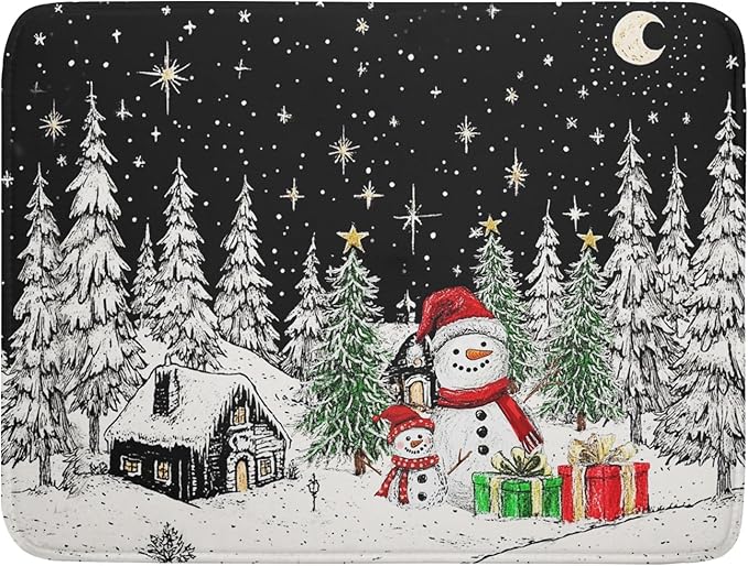 Winter Snowman Dish Drying Mat 24 X 18 in Black Microfiber Dish Pad Absorbent Holiday Kitchen Accessories