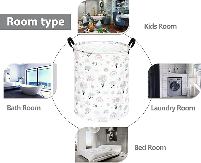 Hot Ait Balloon Print Round Laundry Hamper Storage Basket Bins Clothes Nursery Hamper for Home, Gift Storage Bins with Handles