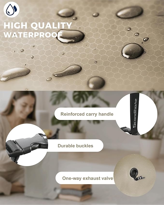 Travel Laundry Bag, Pump-Free Vacuum Compression Dirty Clothes Bag, Medium Reusable Waterproof & Washable Laundry Bag, Wet and Dry Bag, Ideal for Suitcases, Laundromats (1 Pcs) Gray