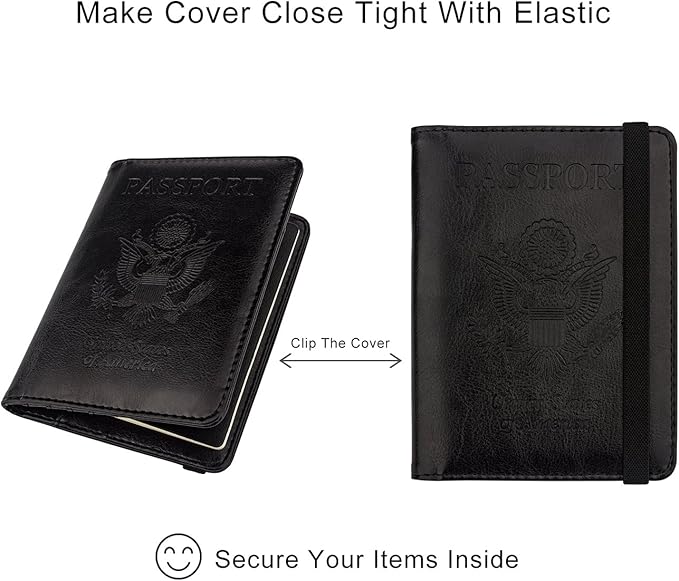 WALNEW Passport Holder for Travel, RFID Passport Cover Wallet for Women Men, PU Leather Passport Book Card Holder Case with Pen, Travelling Essentials for Flying