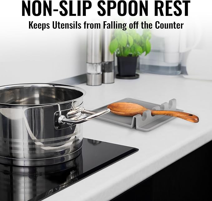 Zulay Kitchen Extra Large Silicone Utensil Rest with Drip Pad for Multiple Utensils - BPA-Free Heat-Resistant Spoon Rest & Spoon Holder for Stove Top - Kitchen Utensil Holder for Spoon - Gray