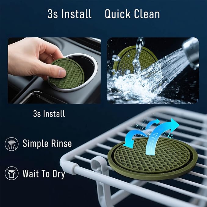 Car Cup Holder Coaster 4 Pack - Non Slip & Shockproof,Flexible PVC Rubber Insert for Car/Truck/SUV/VAN (2.75"x0.2") Universal Fit Auto Cup Holders Accessories for Women and Man (Blackish Green)
