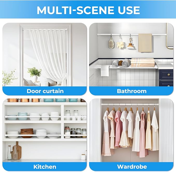 2 Pack Spring Loaded Tension Rod 17-41" Adjustable Curtain Rods No Drill Extendable Spring Rod Tension Curtain Rods For Window Kitchen Shelves Rv Refrigerator And Small Spaces,White