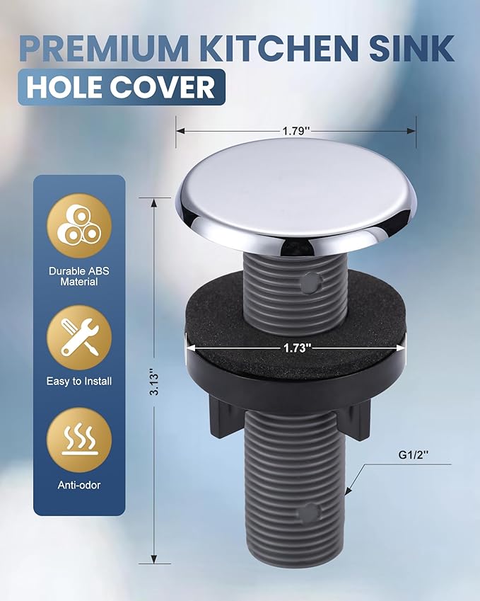 ARCORA Kitchen Sink Hole Cover: Premium Faucet Hole Plate Stopper Plug, Countertop Extra Hole Plastic Cap for Soap Dispenser Sprayer Tap, Chrome